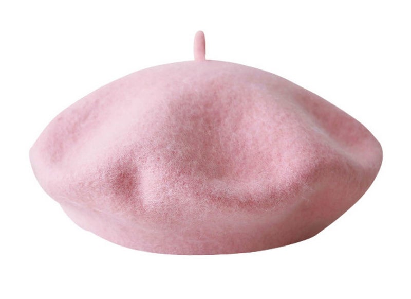 Brcus Kids Girls French Beret Hat Artist Hat Solid Warm Beanie Cap Winter Autumn (Pink, 1) - Image 1